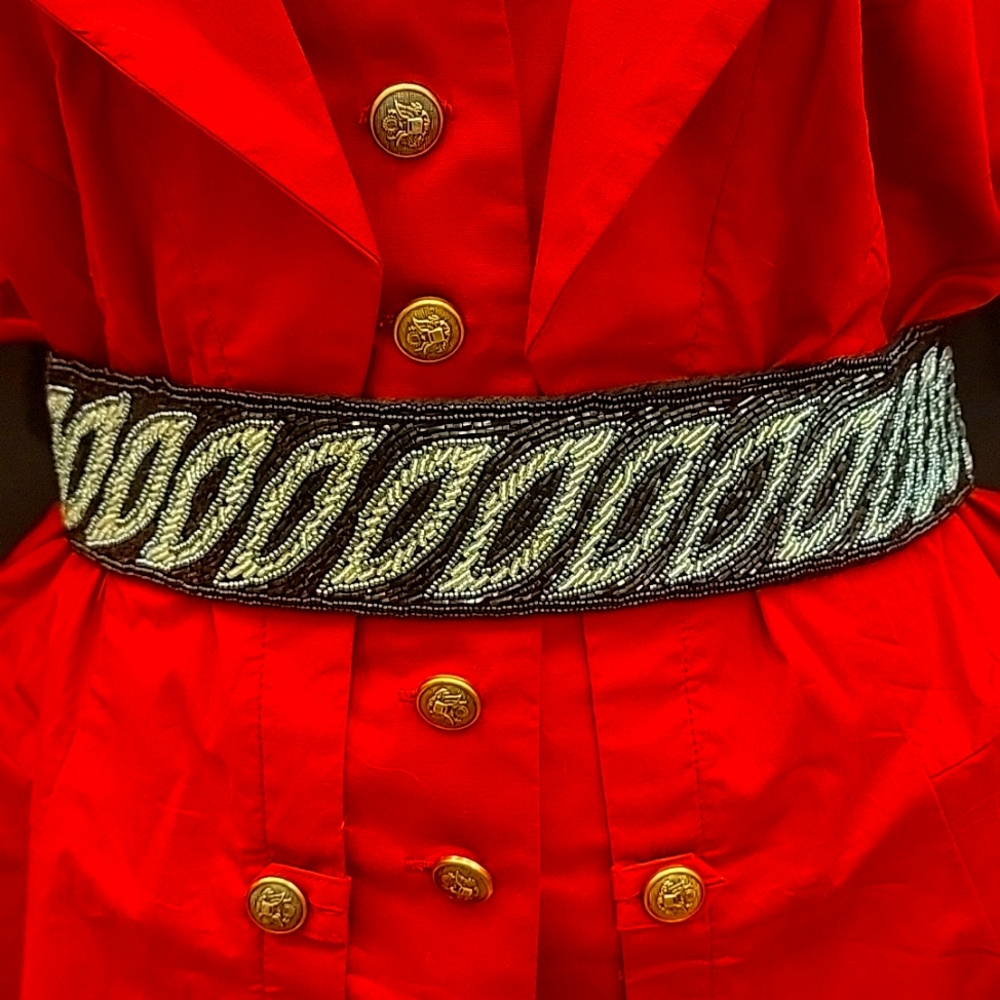 Beaded Black Silver Vintage 80s Belt 28-32" waist